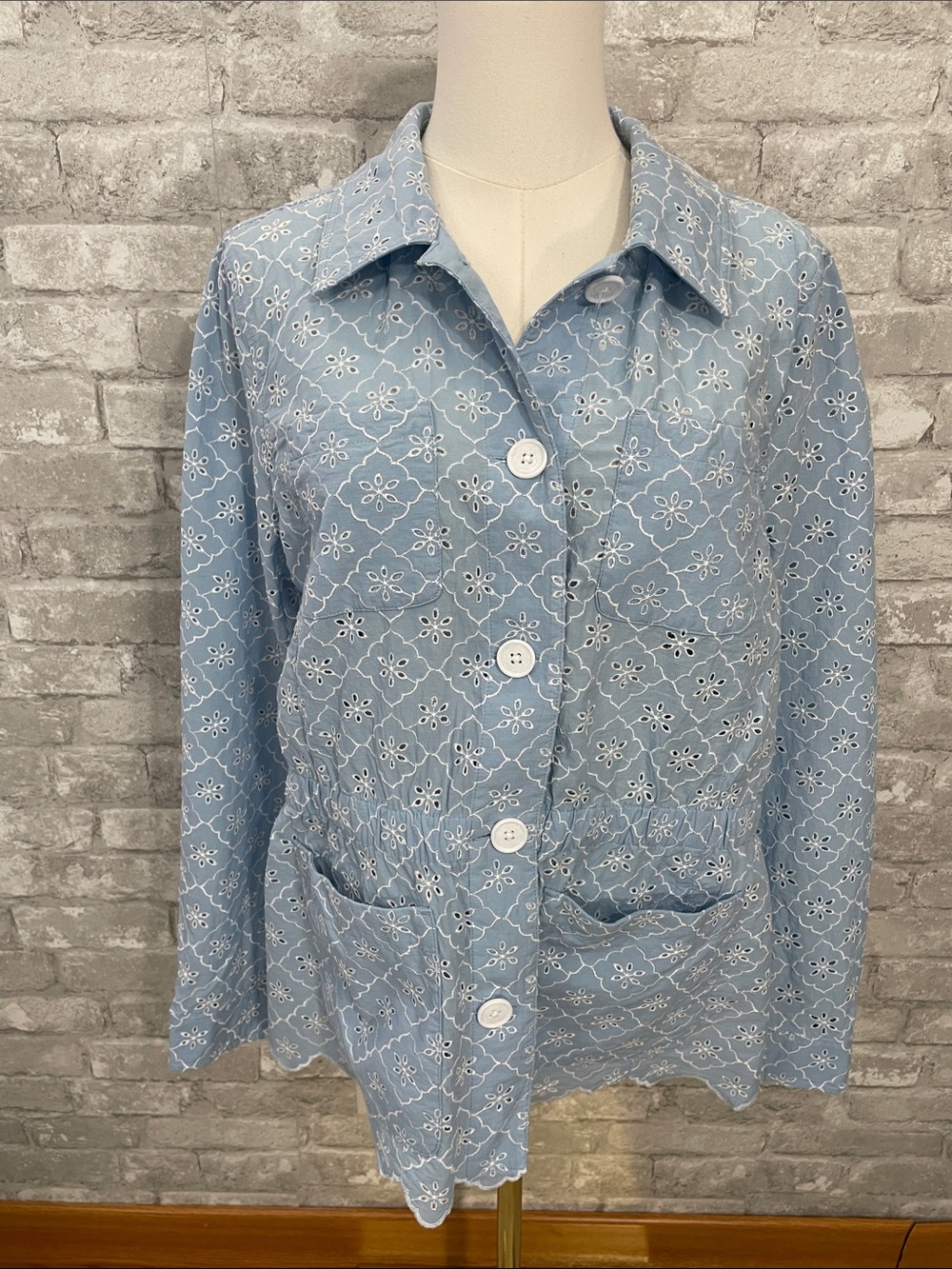 Talbots light blue Summer Tile Eyelet Utility Jacket